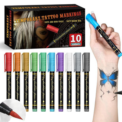 Temporary Tattoo Marker Pen, 10Pcs/Set Waterproof Body Paint Marker Pen, Art Supplies for DIY Body Painting & Drawing, School Supplies