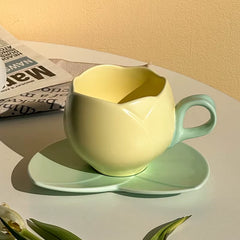 Ceramic Tulip Cups Mug Saucers Suits with Tray Flower-Shaped Coffee Cups Saucers, Lovely Drink Cups