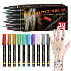 Temporary Tattoo Marker Pen, 10Pcs/Set Waterproof Body Paint Marker Pen, Art Supplies for DIY Body Painting & Drawing, School Supplies