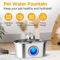 Stainless Steel Pet Fountain, Silent Pump Design Pet Feeder, Water Dispenser for Cats & Dogs, Cat Water Fountain