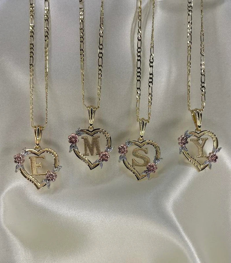 Gold Plated Heart Shaped Initial Pedant Necklace A-Z